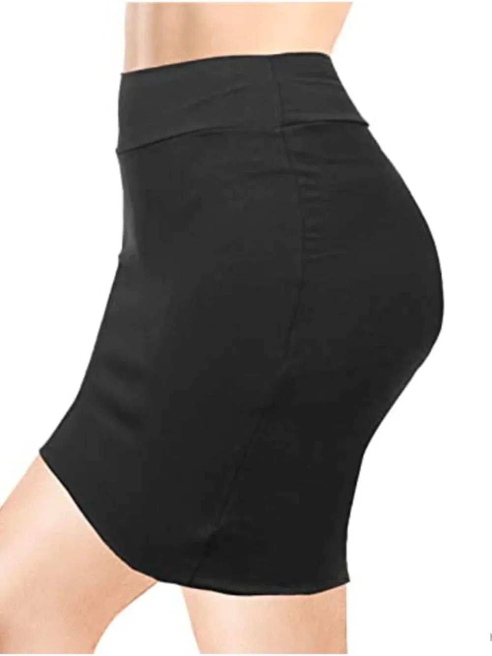 Women's High Waisted Bodycon Pencil Mini Skirt with Slit, Stretch Knit Skirt
